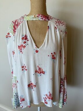 Lucky Brand White Blouse with Red Floral Print